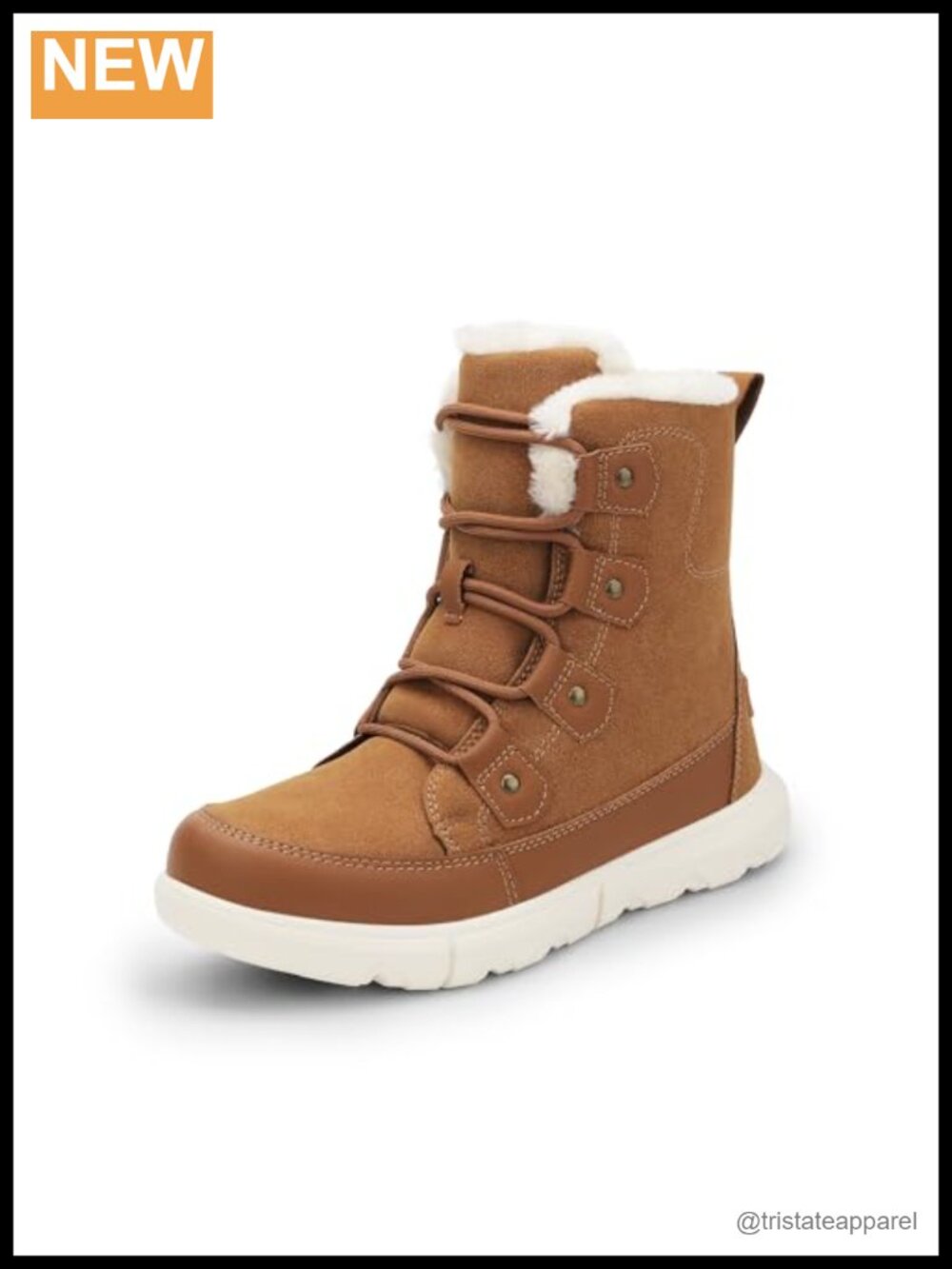 Lace Up Ankle Snow Boots with Faux Fur Trim, Slip-Resistant TPR Outsole